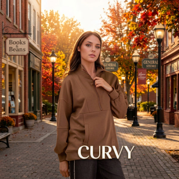 Mocha Half Zip UP Oversized Pull Over