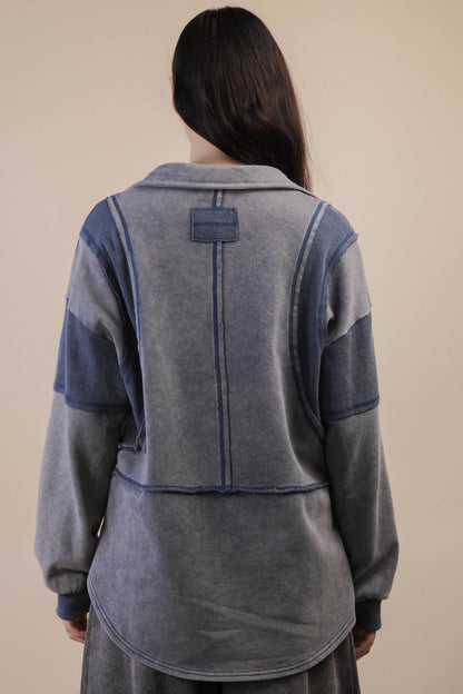 Denim Mineral Washed French Terry Knit Top