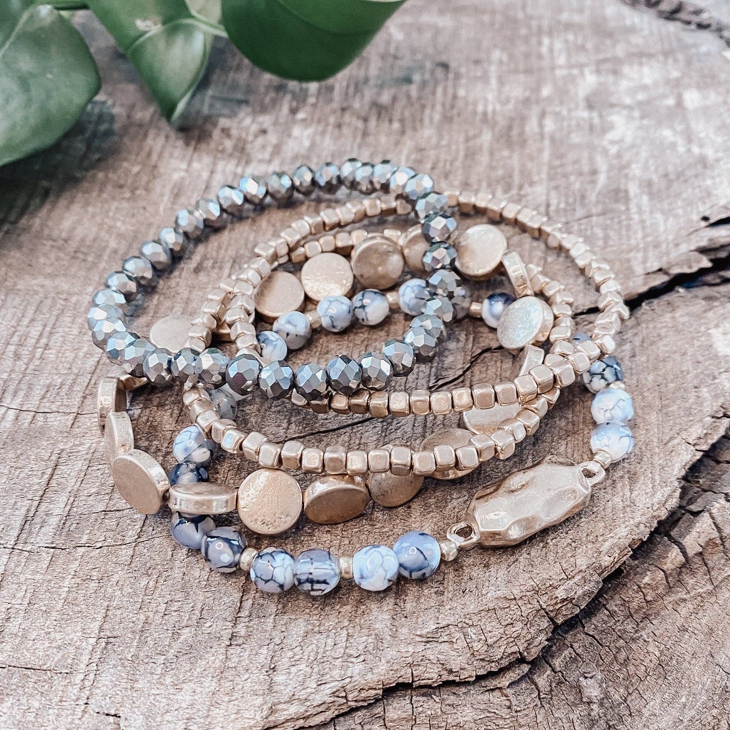 Gold Nugget Boho Beaded Bracelets Stack