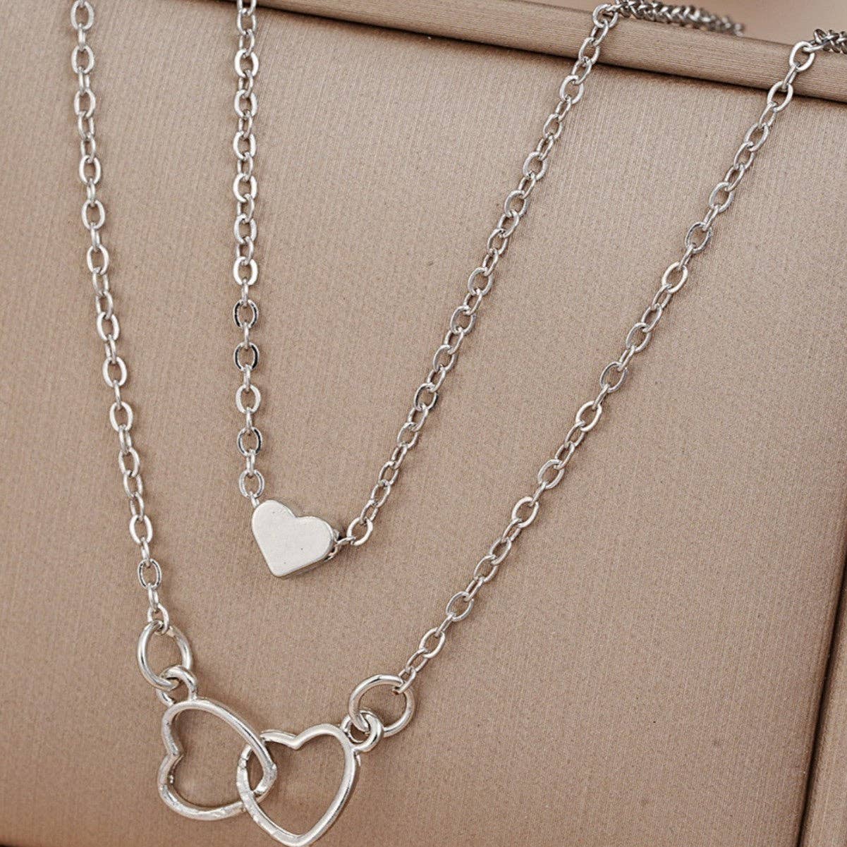 Layered Double Heart Pendant Necklace
