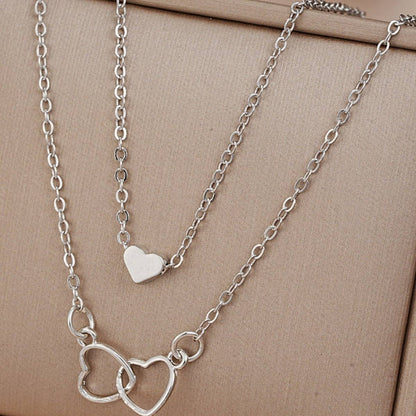 Layered Double Heart Pendant Necklace