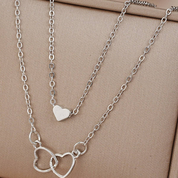 Layered Double Heart Pendant Necklace
