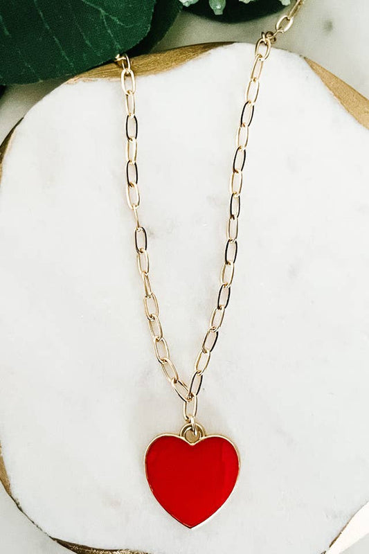 Red Heart Paperclip Necklace