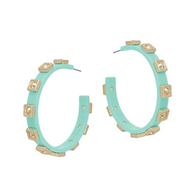 Mint Acrylic Hoop with Gold Squares Hoop