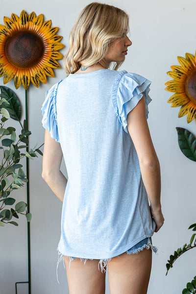 Mint Round Neck Ruffled Sleeve Tank
