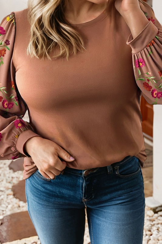 Floral Sleeve Patchwork Blouse