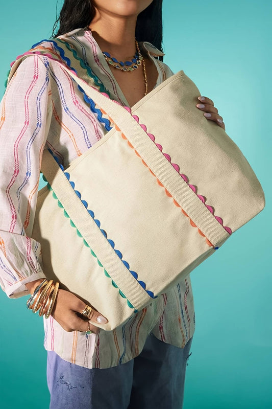 Colorful Ricrac Detail Canvas Tote Bag