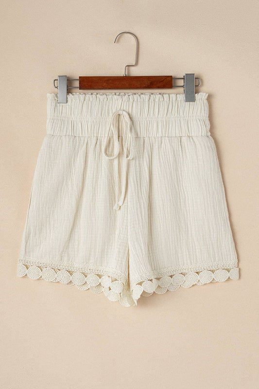 Lace Hem Crinkle Gauze Shorts