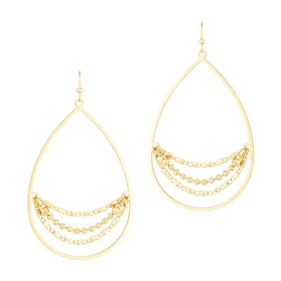 Gold Teardrop with Chain Layered Earring