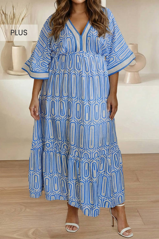 Geometric Print V Neck Dress