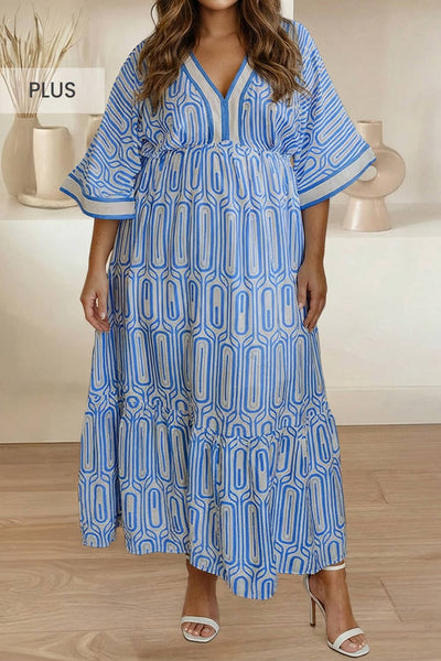 Geometric Print V Neck Dress