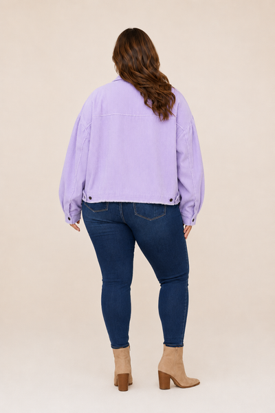 Lavender Raw Hem Oversized Corduroy Jacket