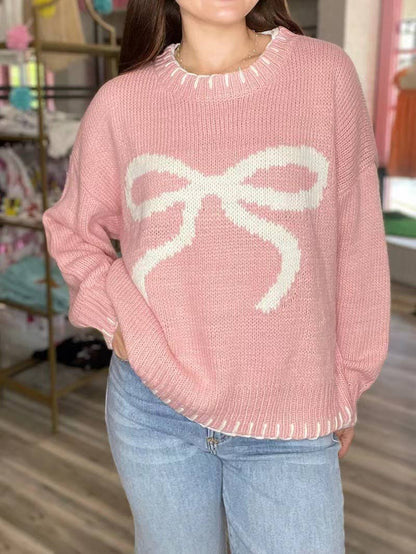 Laid-Back Knitted Bow Jacquard Sweater
