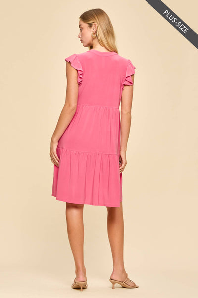 Flutter Sleeve Tiered Dress Pink Curvy