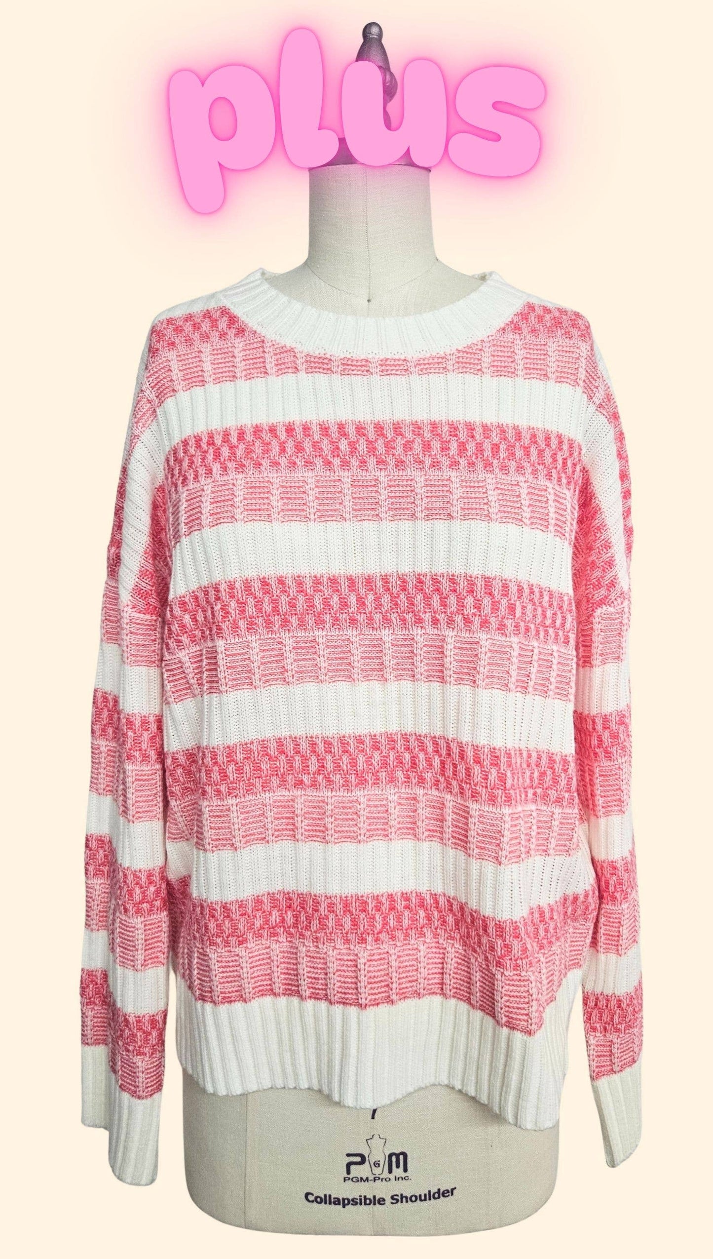 Pink Striped Textured Sweater