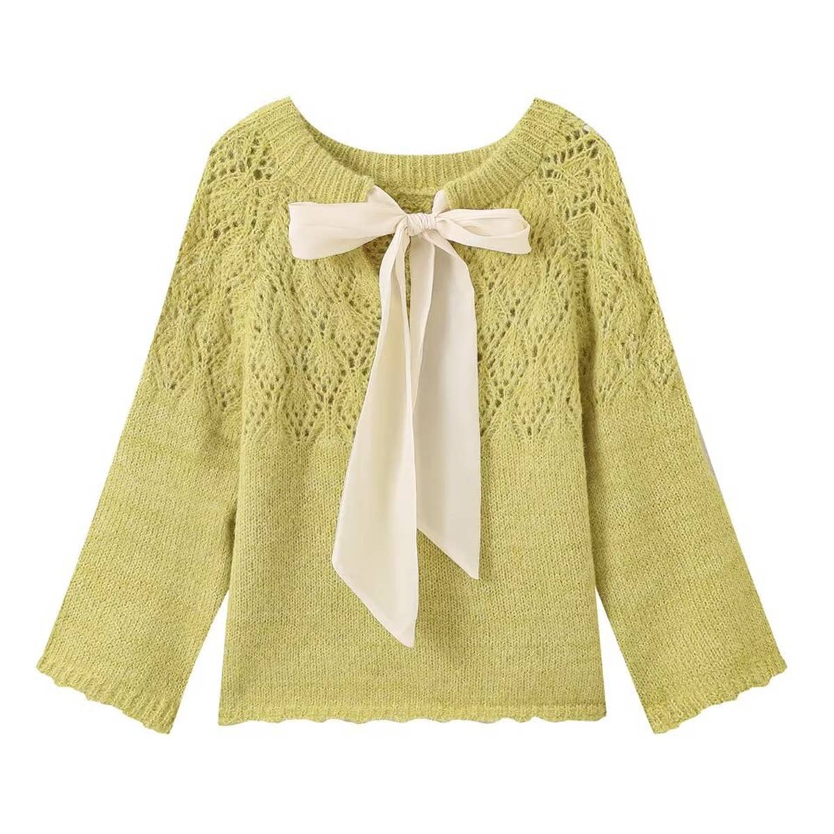 Hollow Knit Bow Sweater*