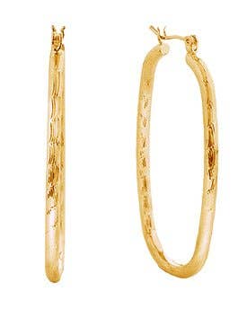 14K Textured Oval Hoop Earrings