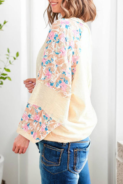 Apricot Floral Balloon Pullover