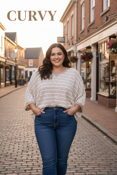 Taupe Textured Stripe Knit Top