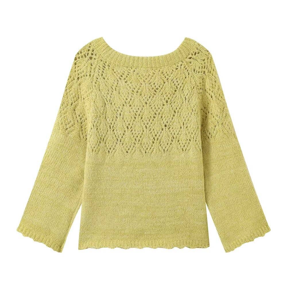 Hollow Knit Bow Sweater*