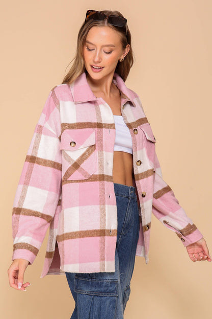Pink Plaid Fleece Shacket