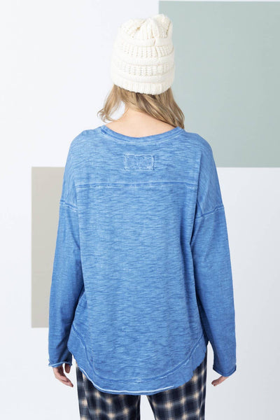 Denim Raw Edge Detail Washed Top