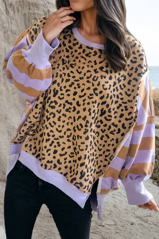 Lavender Stripe Leopard Sweater