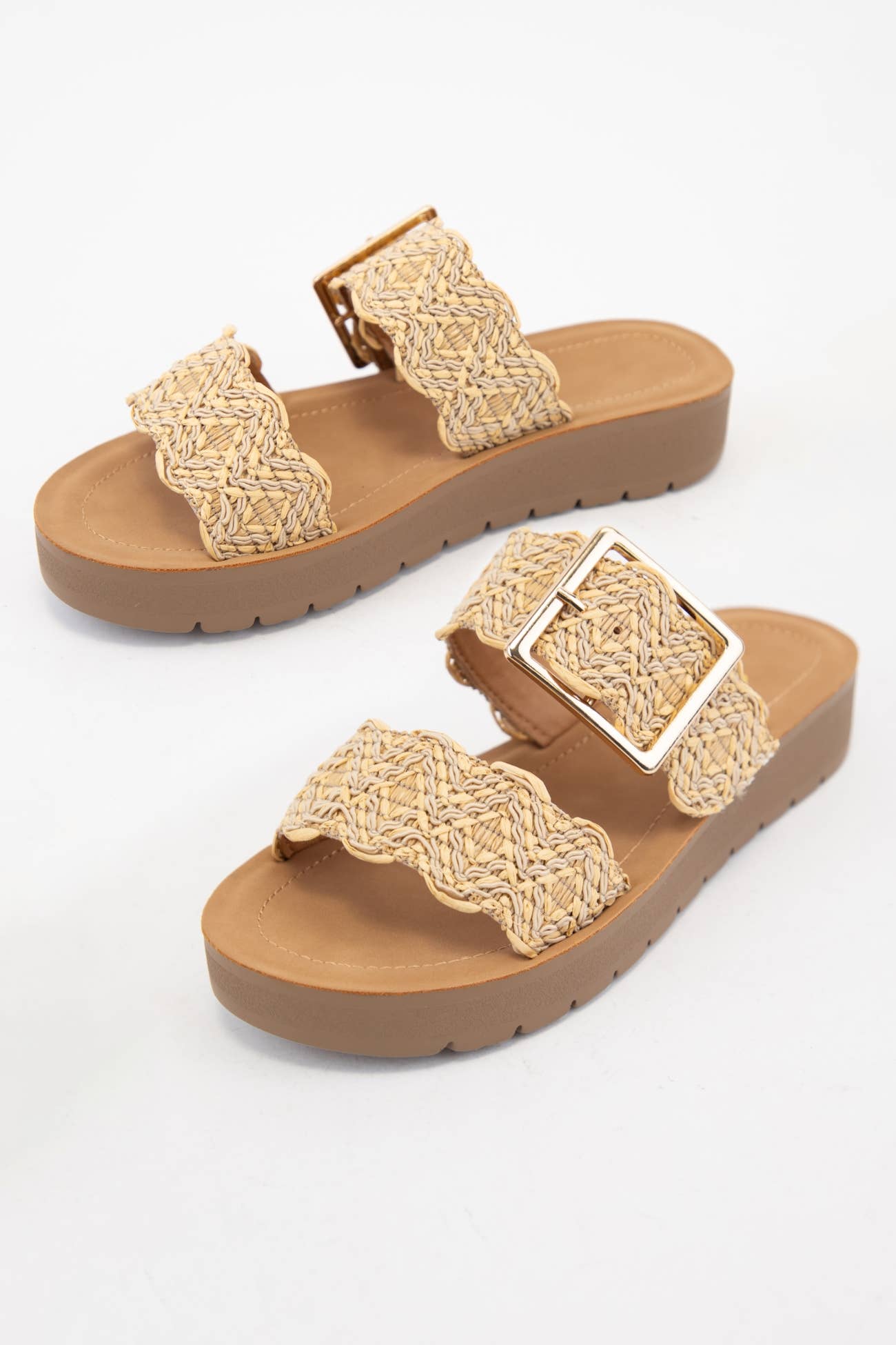 Woven Raffia Double Strap Sandals Natural