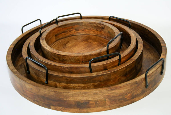 Mango Wood Round Serving Tray Natural & Walnut