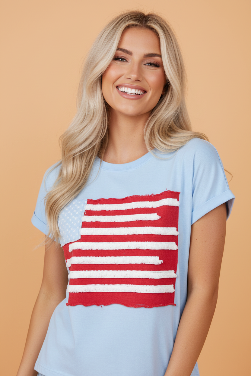USA Flag Textured Patchwork Tee