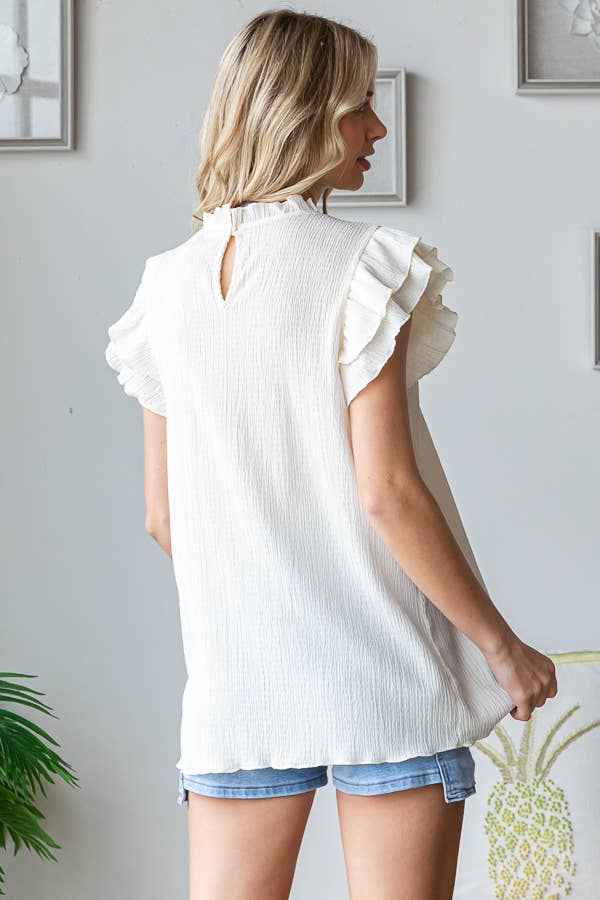 Crinkle Keyhole Ruffle Top Avocado