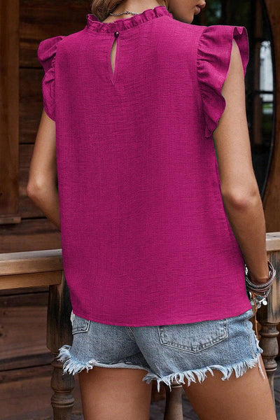 Ruffle Sleeve Pleated Top Green