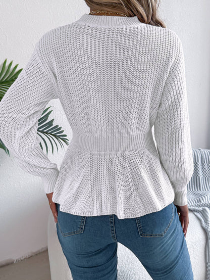 White Twisted Peplum Sweater