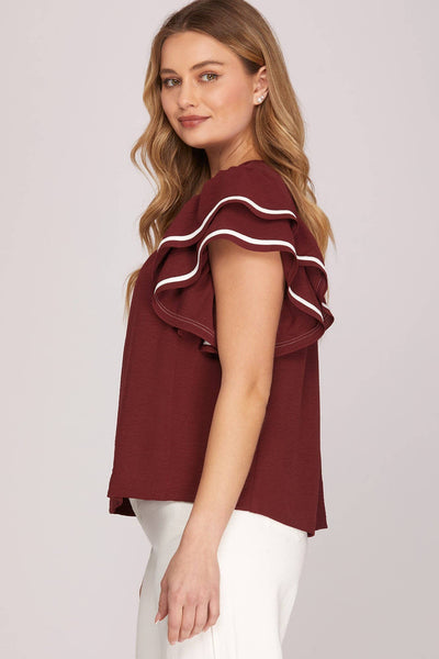 Garnet Game Day Ruffle Sleeve Top