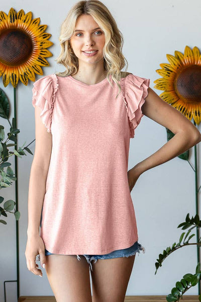 Mint Round Neck Ruffled Sleeve Tank