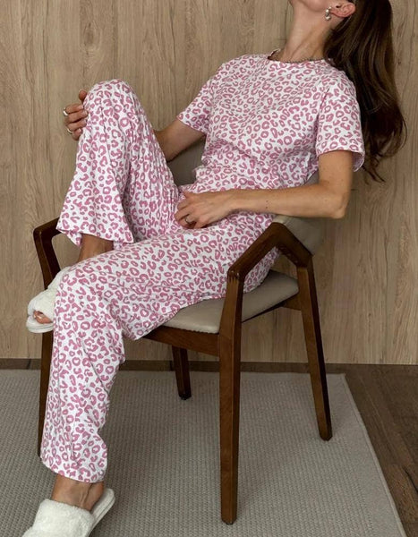 Leopard Print T-Shirt/Pants Pajama Set