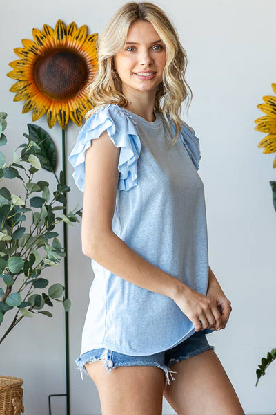 Mint Round Neck Ruffled Sleeve Tank