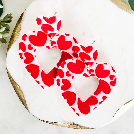 Red Heart Resin Earrings