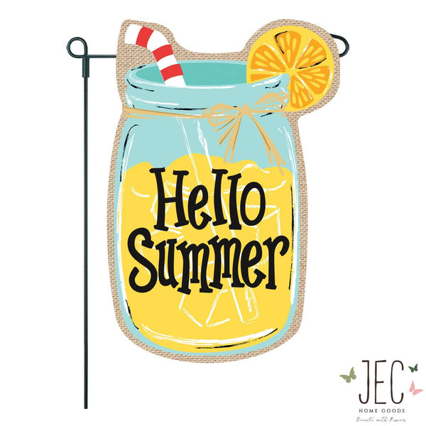 Mason Jar Lemonade Hello Summer Burlap 2-Sided Garden Flag