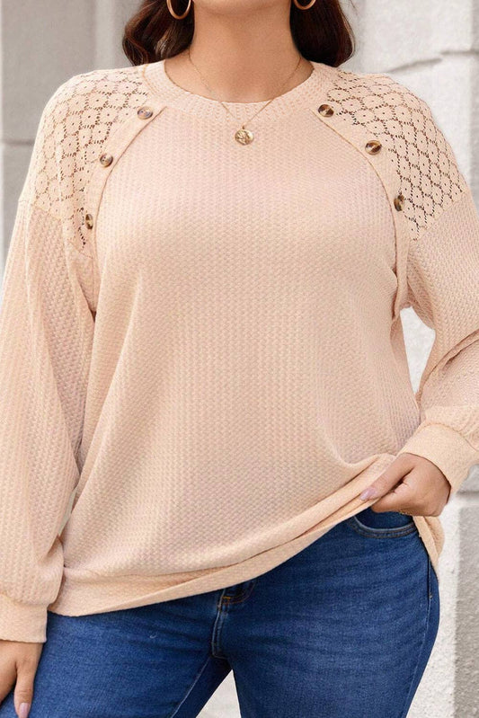 Waffle Knit Lace Patchwork Top