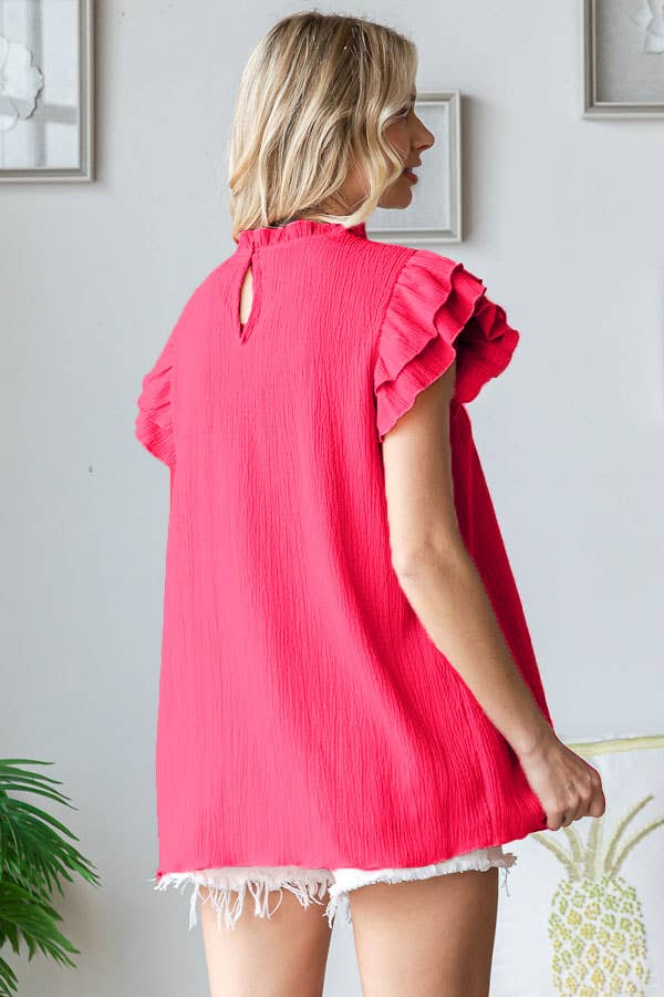 Crinkle Mock Neck Top Cream