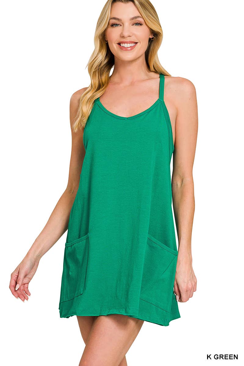 Mini Dress with Built-in Romper Hot Pink