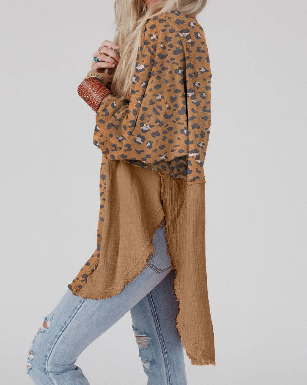 Leopard Raw Edge Oversized Tunic*