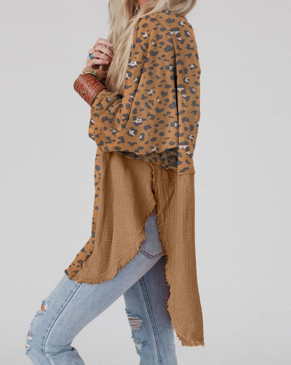 Leopard Raw Edge Oversized Tunic*