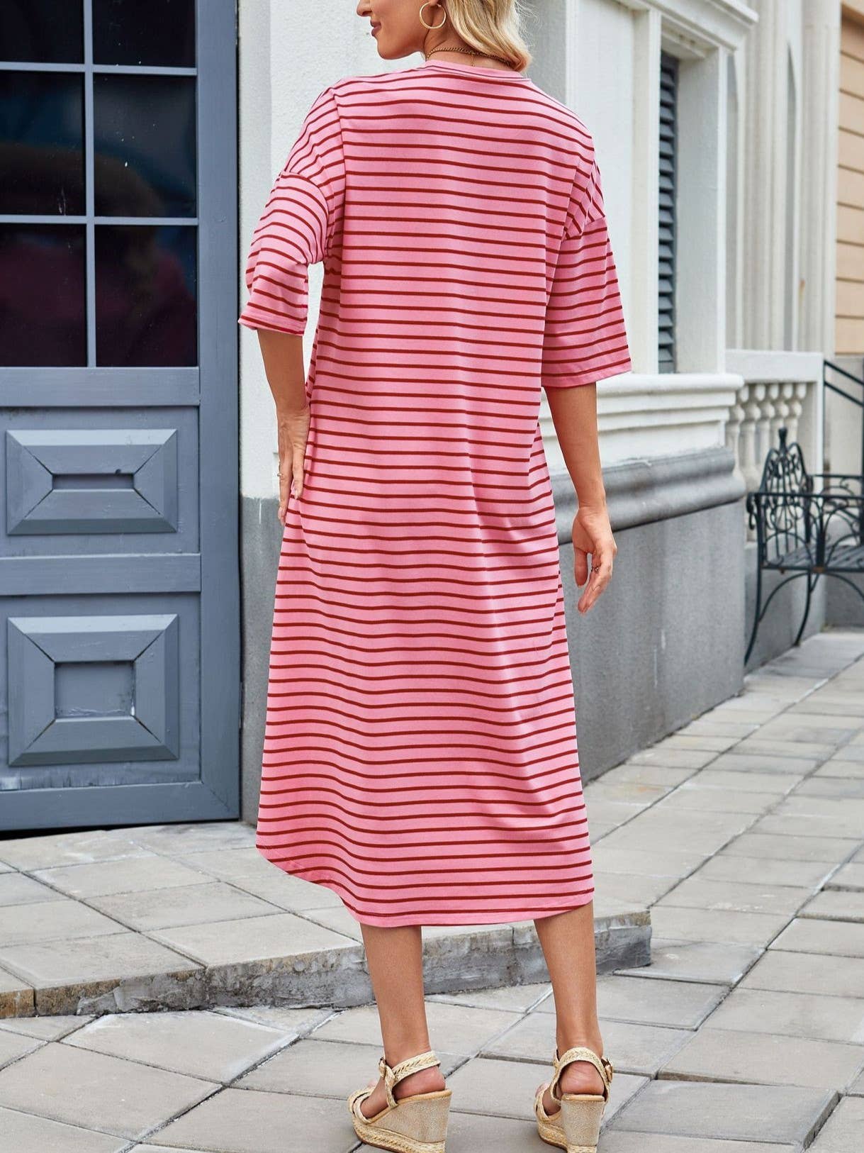 Casual Red Crewneck Maxi