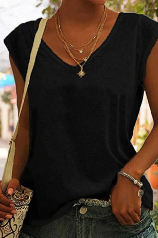 V-Neck Loose Sleeveless Tank Black