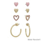 Water Resistant Set of 4 Pink and Gold Heart Stud and .5" Hoop Earrings