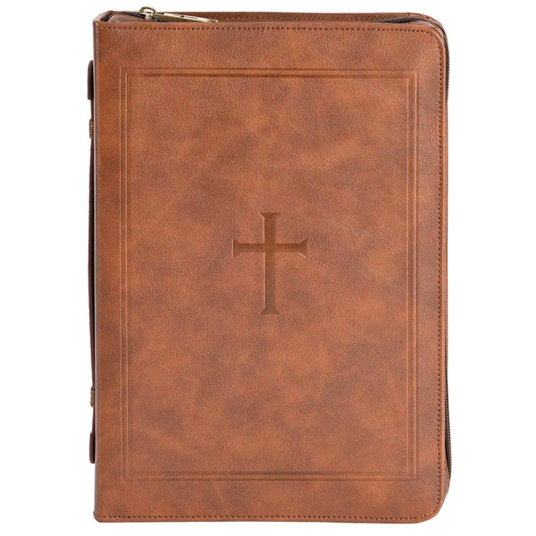 White Dove Bible Cover Classic Cross Brown XL