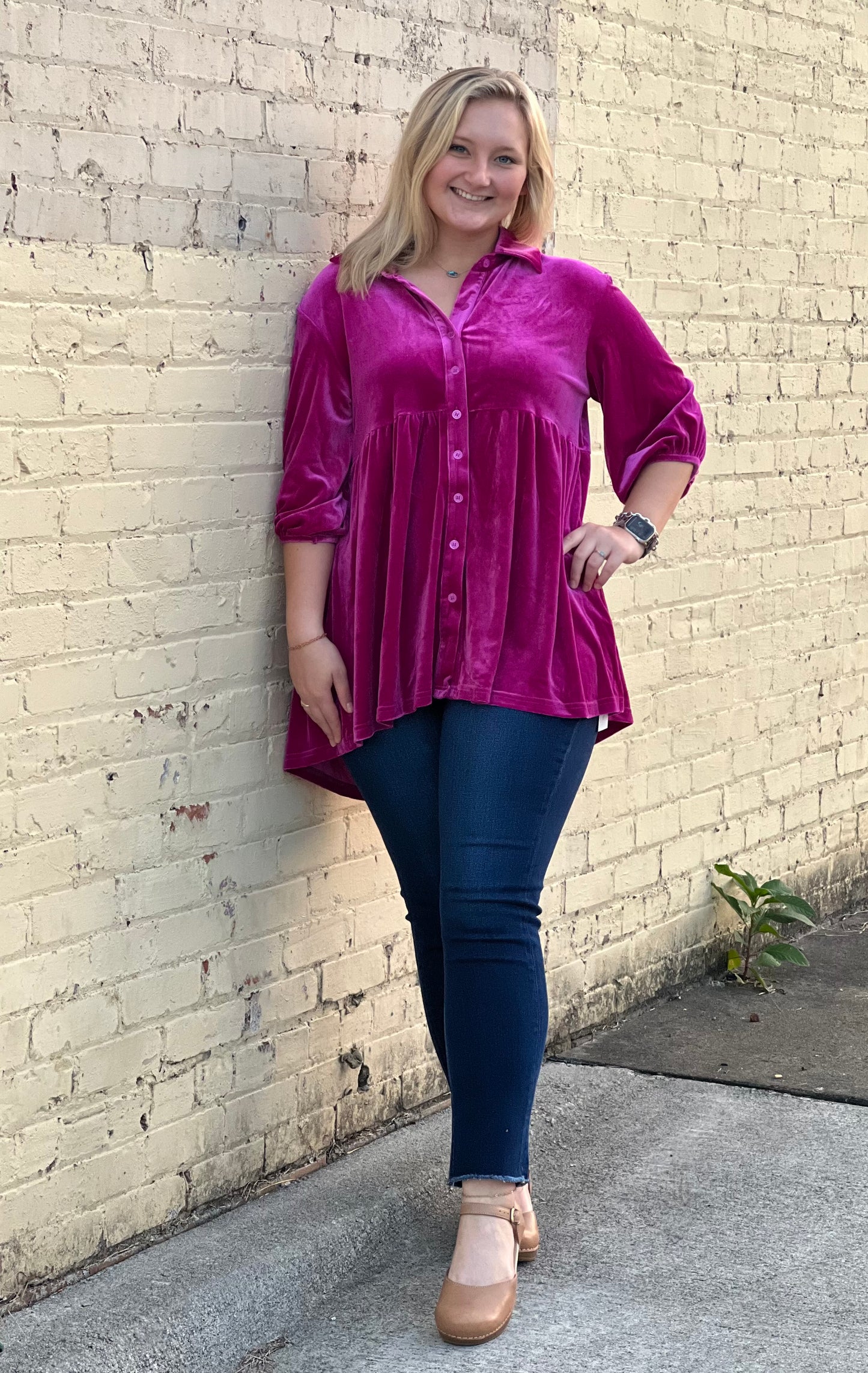 Pitaya Pink Crushed Velvet Tunic*