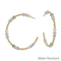 Water Resistant Gold Beaded with Light Multi Crystals